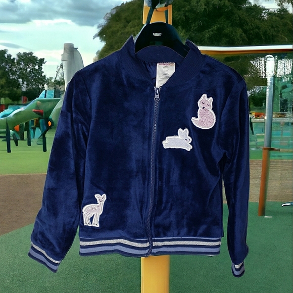 Vtg Wonder Kids Velour Track Jacket Appliqued Animals Bunny Striped Ribbed Hem - Picture 10 of 10
